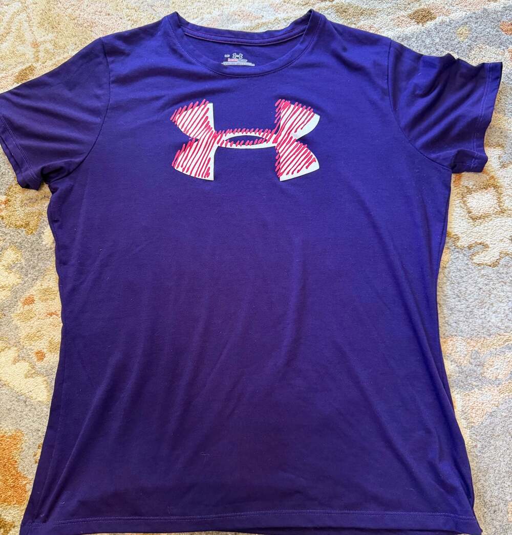 YOUTH Under Armour HeatGear Purple Short Sleeve T-Shirt with White and Pink Big